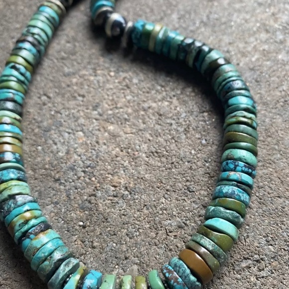 Sterling Silver Turquoise Heishi Bead Necklace. - Picture 6 of 12